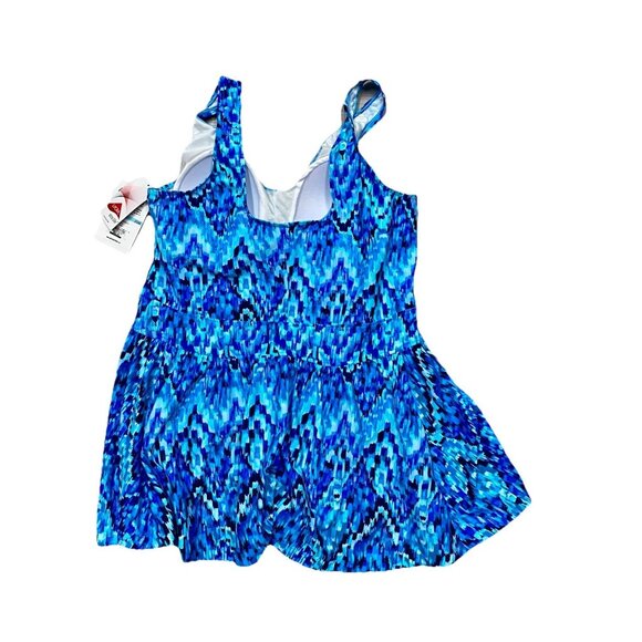 Maxine One Piece Swimdress Size 20W Blue Geometric Print Bathing Suit UPF50 NWT - Picture 5 of 8